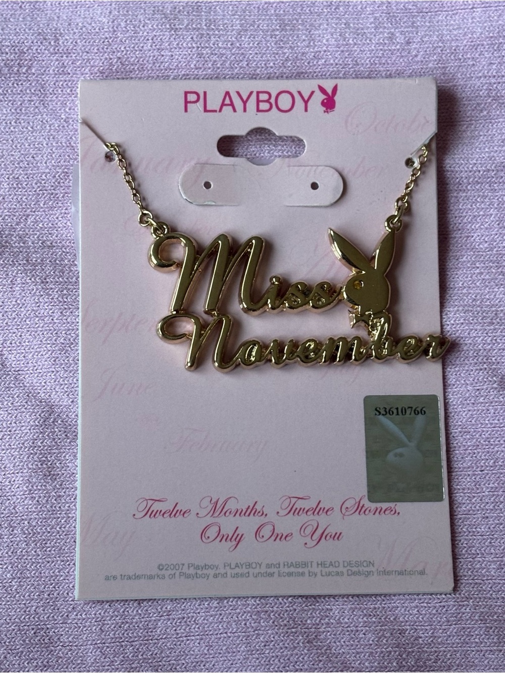 PLAYBOY Gold Miss November Script Necklace with Bunny Charm